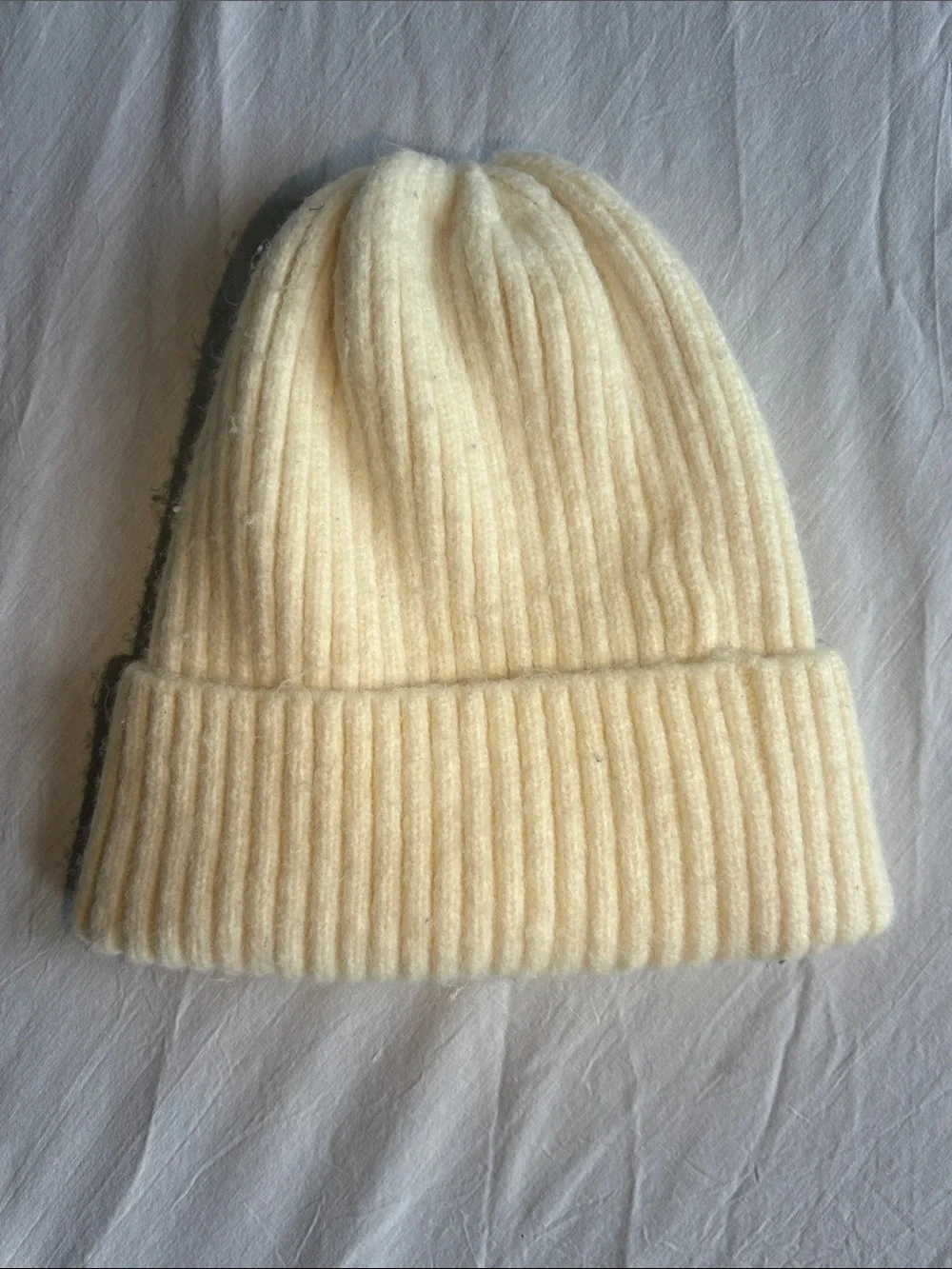 Abercrombie & Fitch Cream Ribbed Knit Beanie